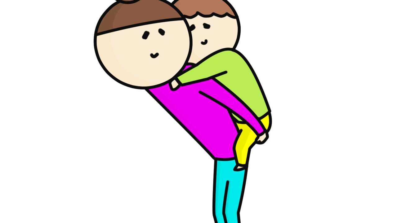 おんぶする母親と男の子